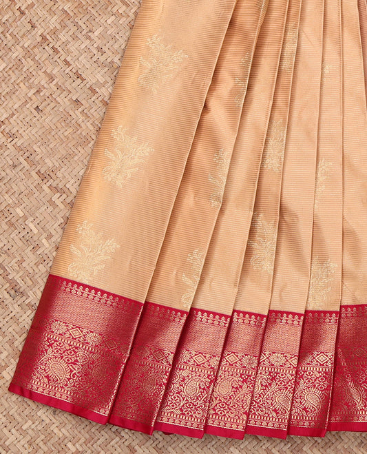 Peach Budget Silk Saree, Woven with Zari Buttas and Stripes, Captivating Contrast Traditional Zari Design Border, Grand Pallu, and a Contrast Blouse