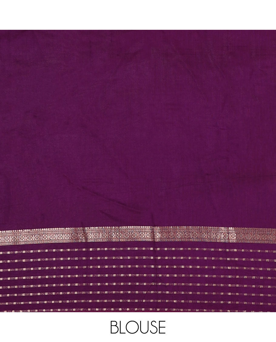 Red plain Assam silk saree, contrast traditional design border, and pallu of stripes