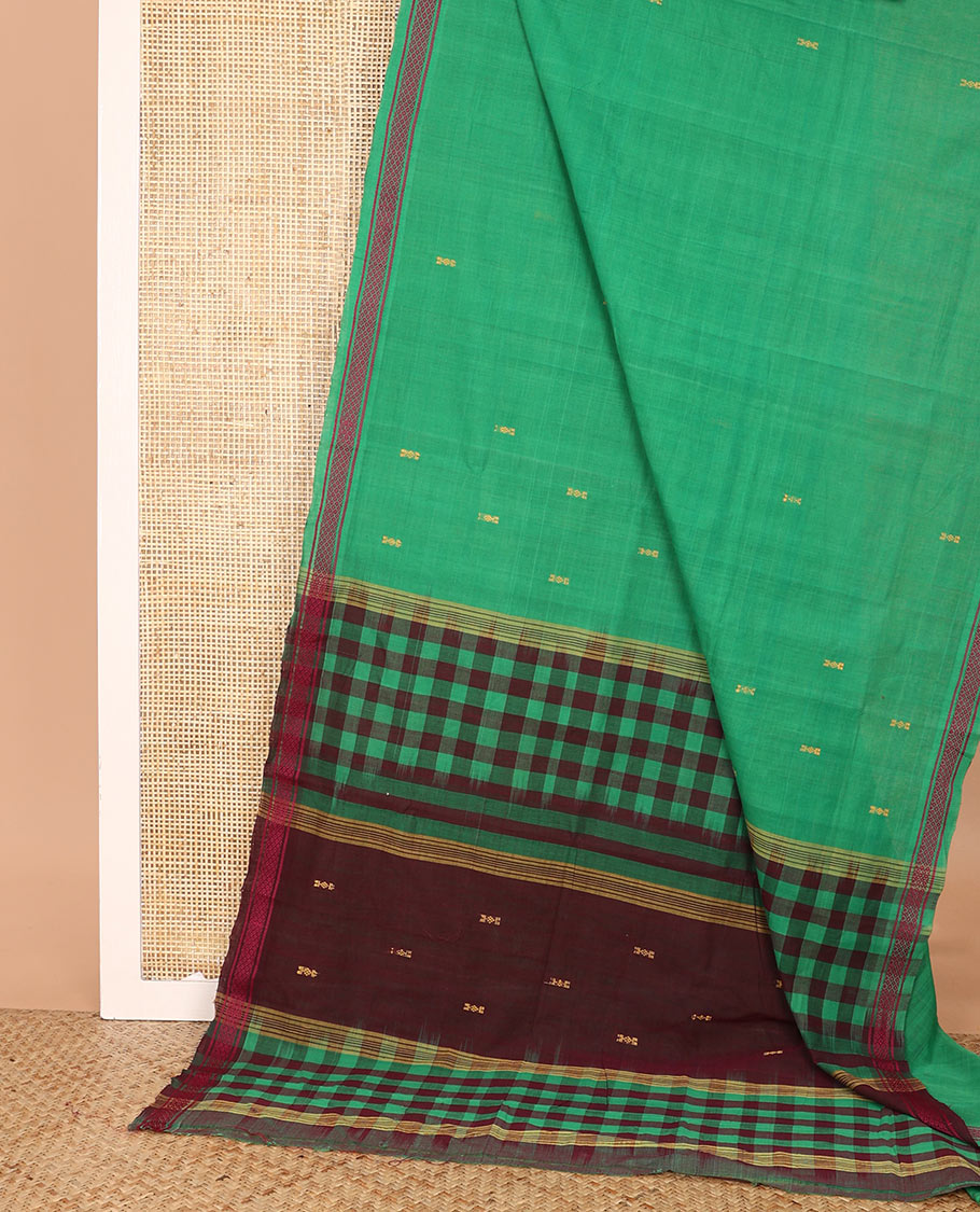 Green buttas Andhra cotton saree, thread woven border, and pallu of checks and buttas