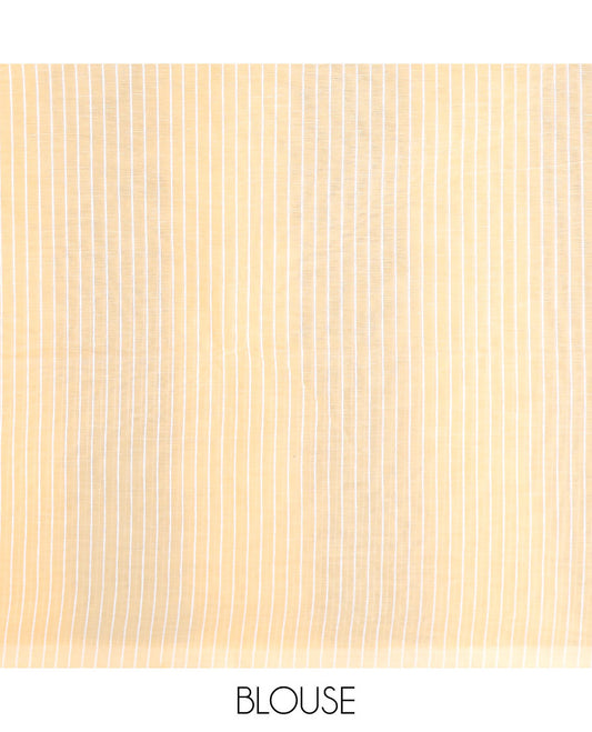 Borderless sandal and blue striped jute cotton saree, striped pallu