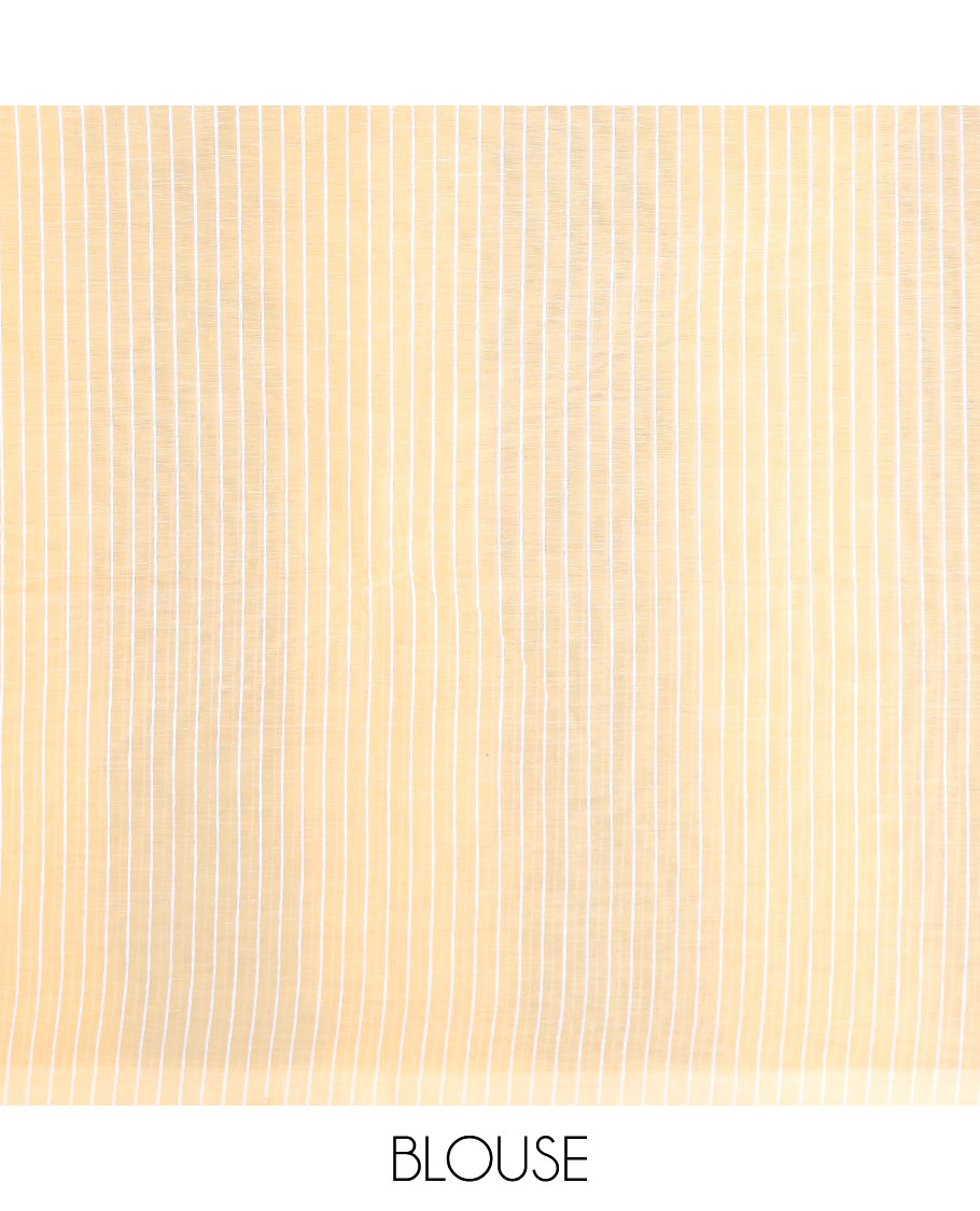 Borderless sandal and blue striped jute cotton saree, striped pallu