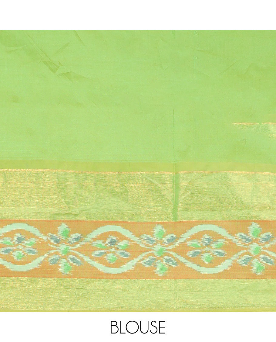 Maroon plain poly cotton saree, contrast ikat zari border, and pallu of stripes