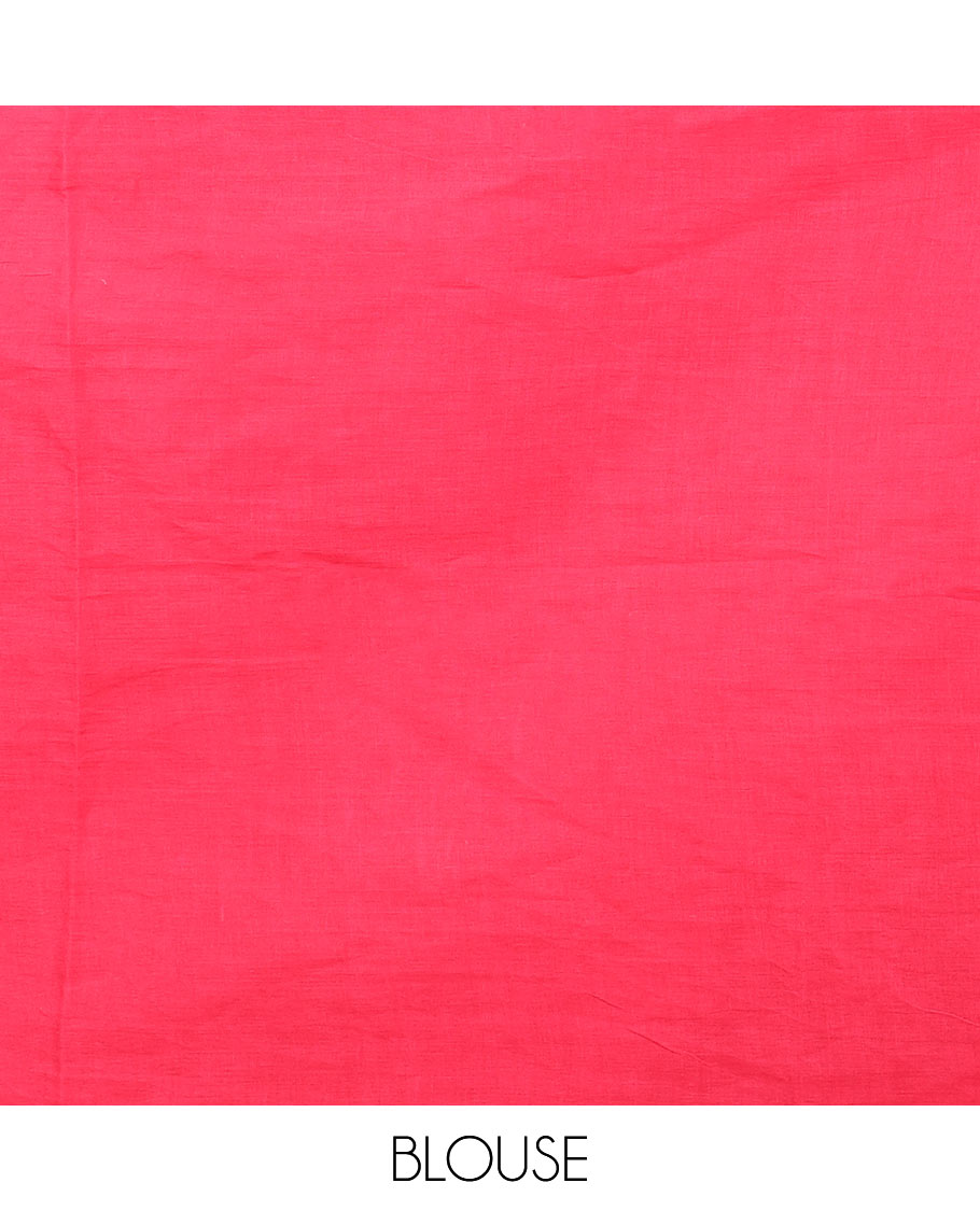 Red abstract floral printed mixed cotton saree, printed border, and pallu of floral print