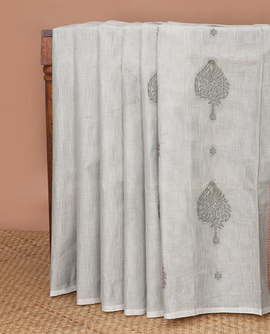 Borderless grey buttas Coimbatore cotton saree, self-pallu of intricate designs