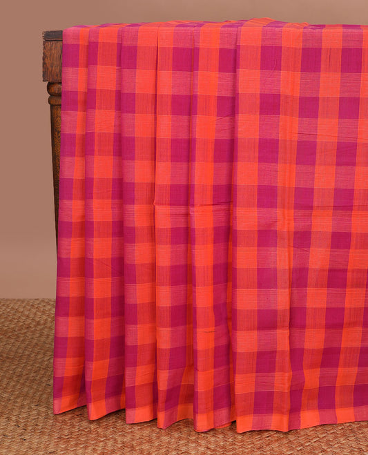 Borderless multi-color checked venkatagiri cotton saree with striped pallu