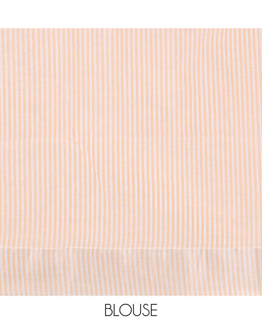 Half-white & orange striped jute cotton saree, zari border & striped pallu