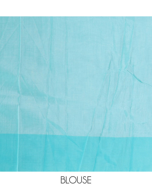 Blue jacquard semisilk cotton saree, contrast traditional border, and jaal pallu