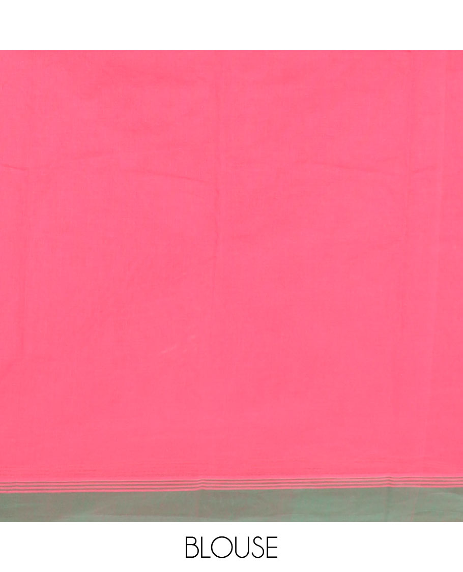 Pink polka dot buttas kanchi cotton saree, contrast border, and jaal design pallu