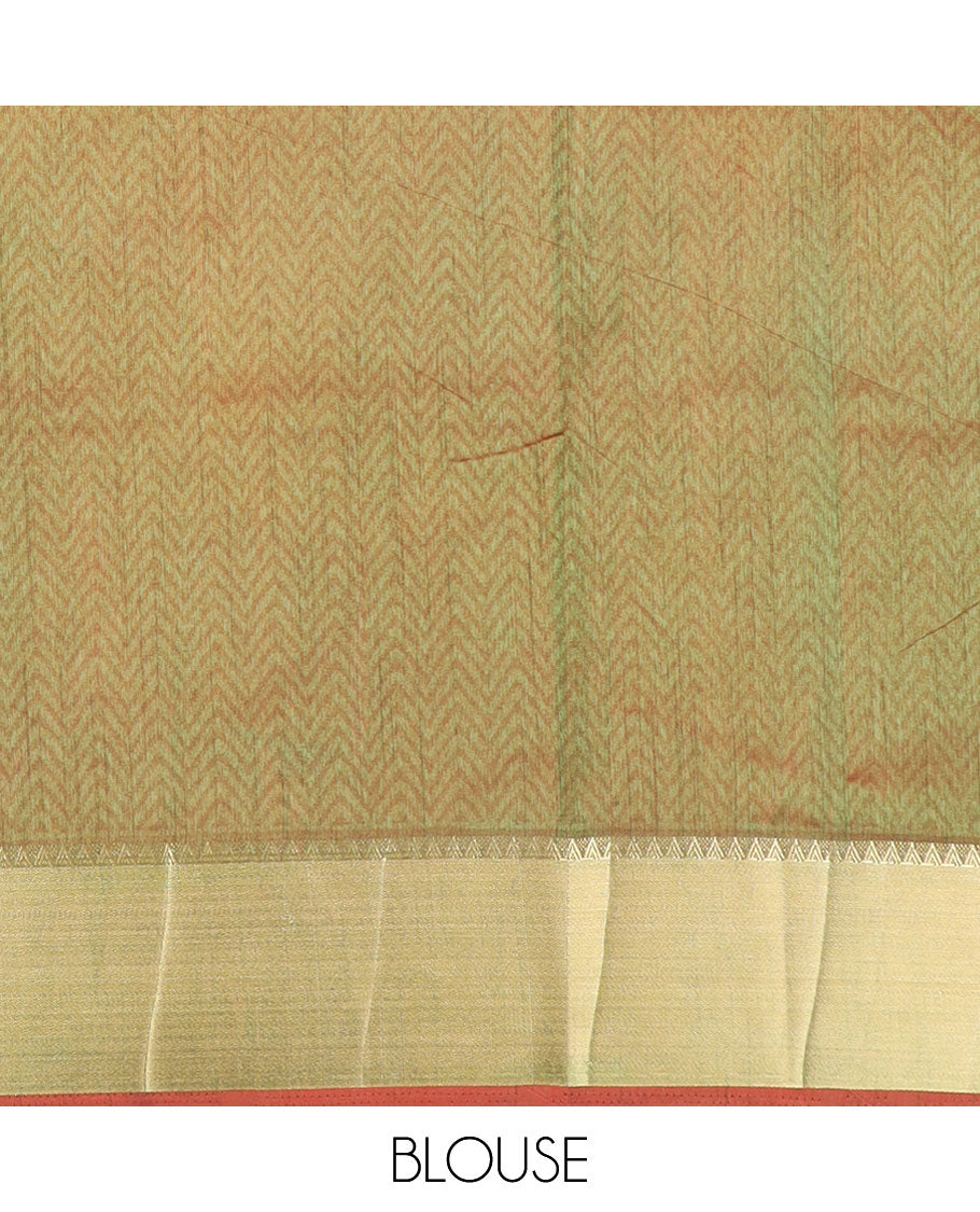 Purple motif semi-banaras patola silk saree, contrast temple border of ikkat designs, and pallu of floral and geometric design