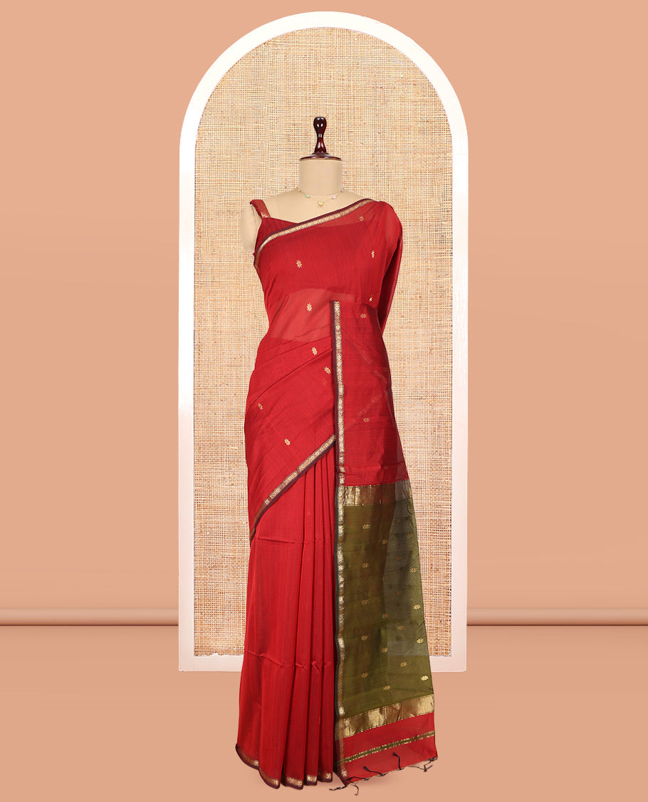 Red Maheshwari Cotton Saree