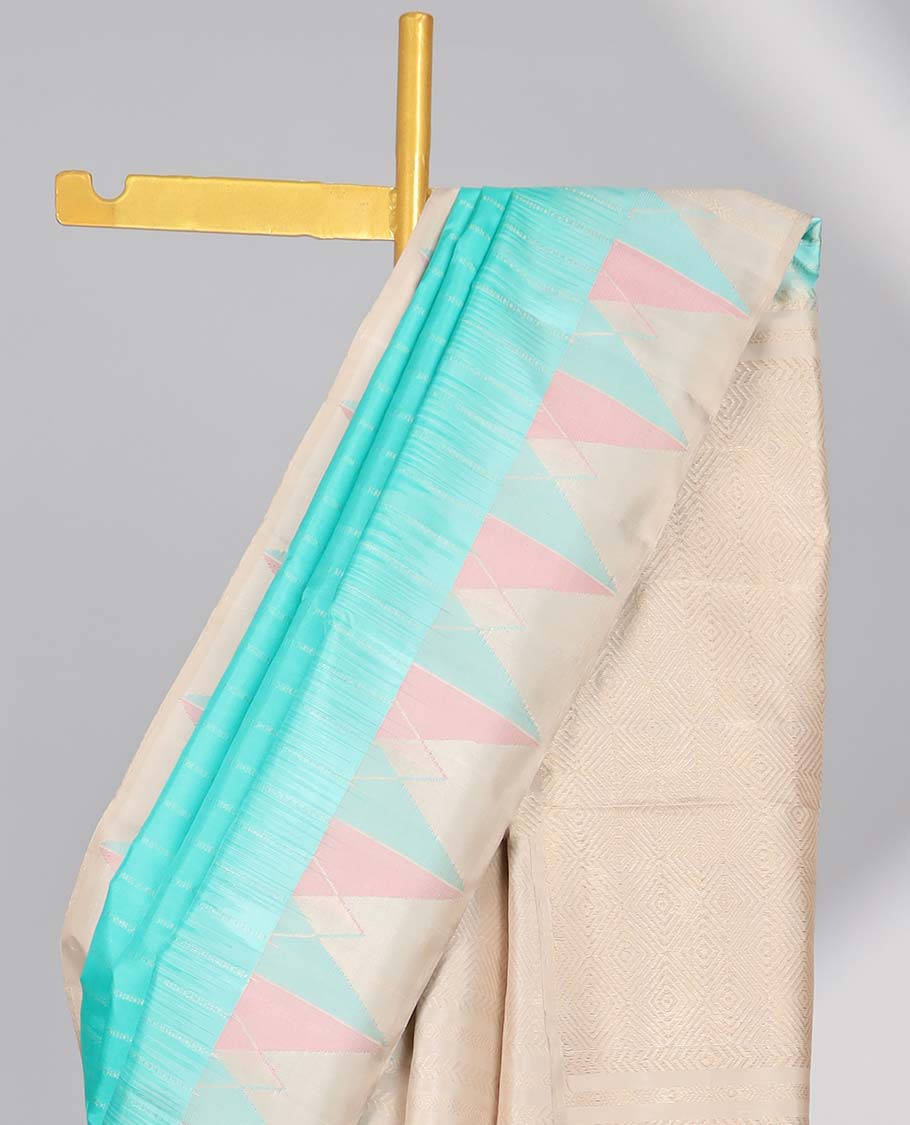 Green striped soft silk saree with contrast zari border & intricate zari design pallu