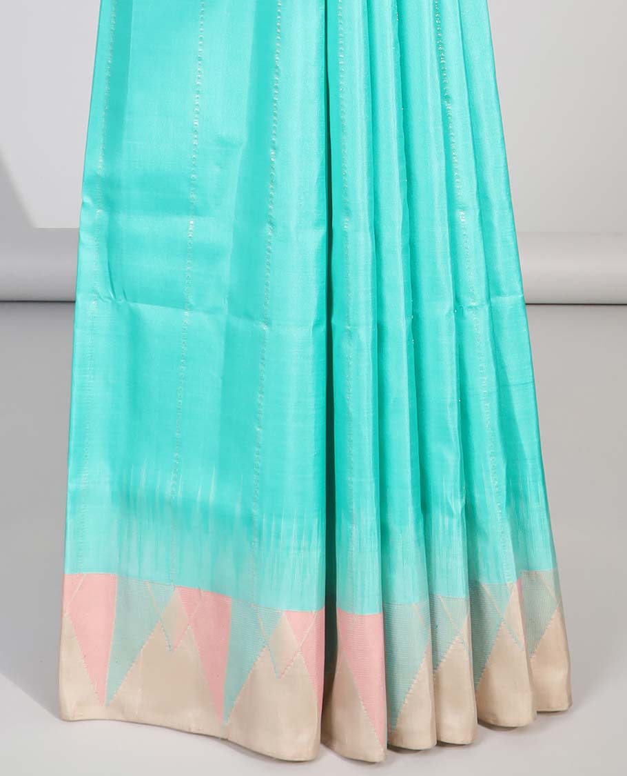 Green striped soft silk saree with contrast zari border & intricate zari design pallu