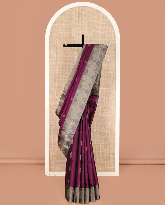 Purple Mayuri Lite Silk Mix Saree, Embellished with Diamond Buttas All Over Its Body, Complemented by a Contrast Geometric Checked Border, Pallu of Intricate Designs, and Paired with a Contrast Blouse