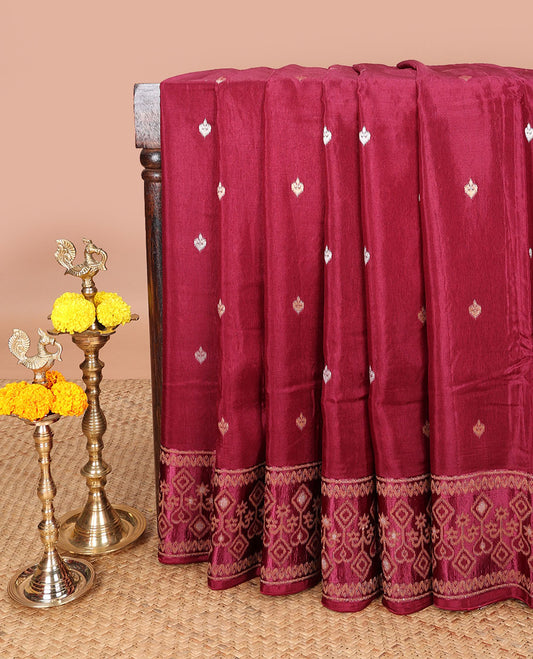 Burgundy patola style zari butta dola silk saree with patola zari design border & rich pallu along with plain blouse