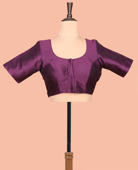 Purple Plain Readymade Blouse Featuring a Front Round-Neck, Back Round-Neck, and Half-Sleeves