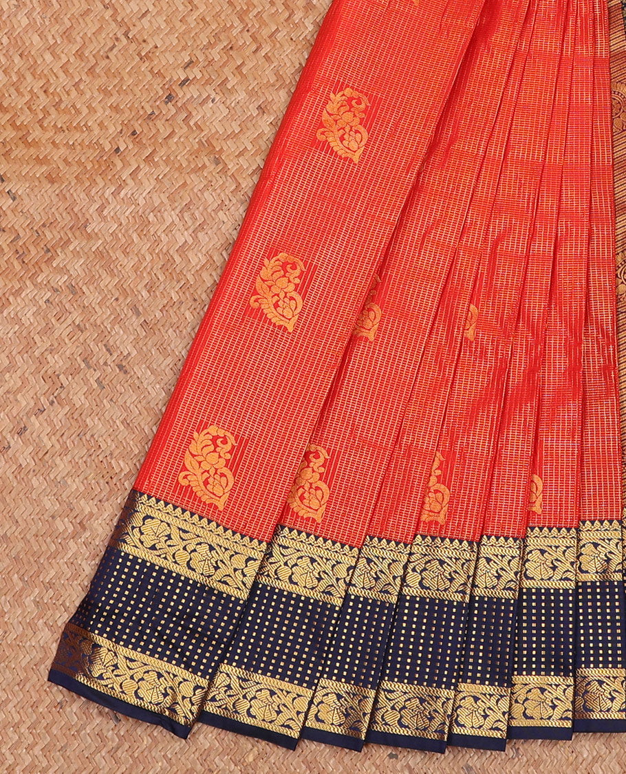 Red Budget Silk Saree Woven with Zari Buttas and Zari Micro-Checks, Complemented with a Contrast Traditional Zari Design Border, Zari -Rich Jaal Pallu, and Paired with a Contrast Blouse