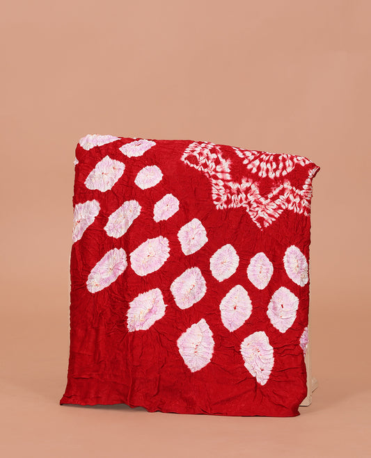 Borderless Red Bandhani Dola Silk Saree