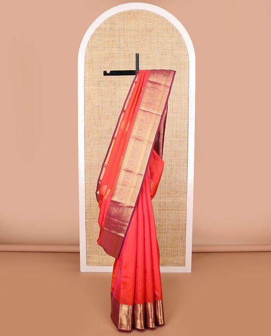 Red tree buttas vasundhara elite silk saree with contrast intricate zari design border & floral ogee pattern pallu