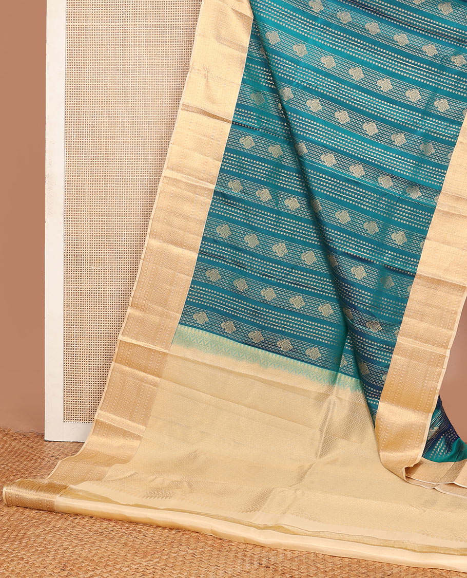 Sapphire blue zari buttas Vasundhara silk mix saree, contrast traditional zari border & jaal pallu