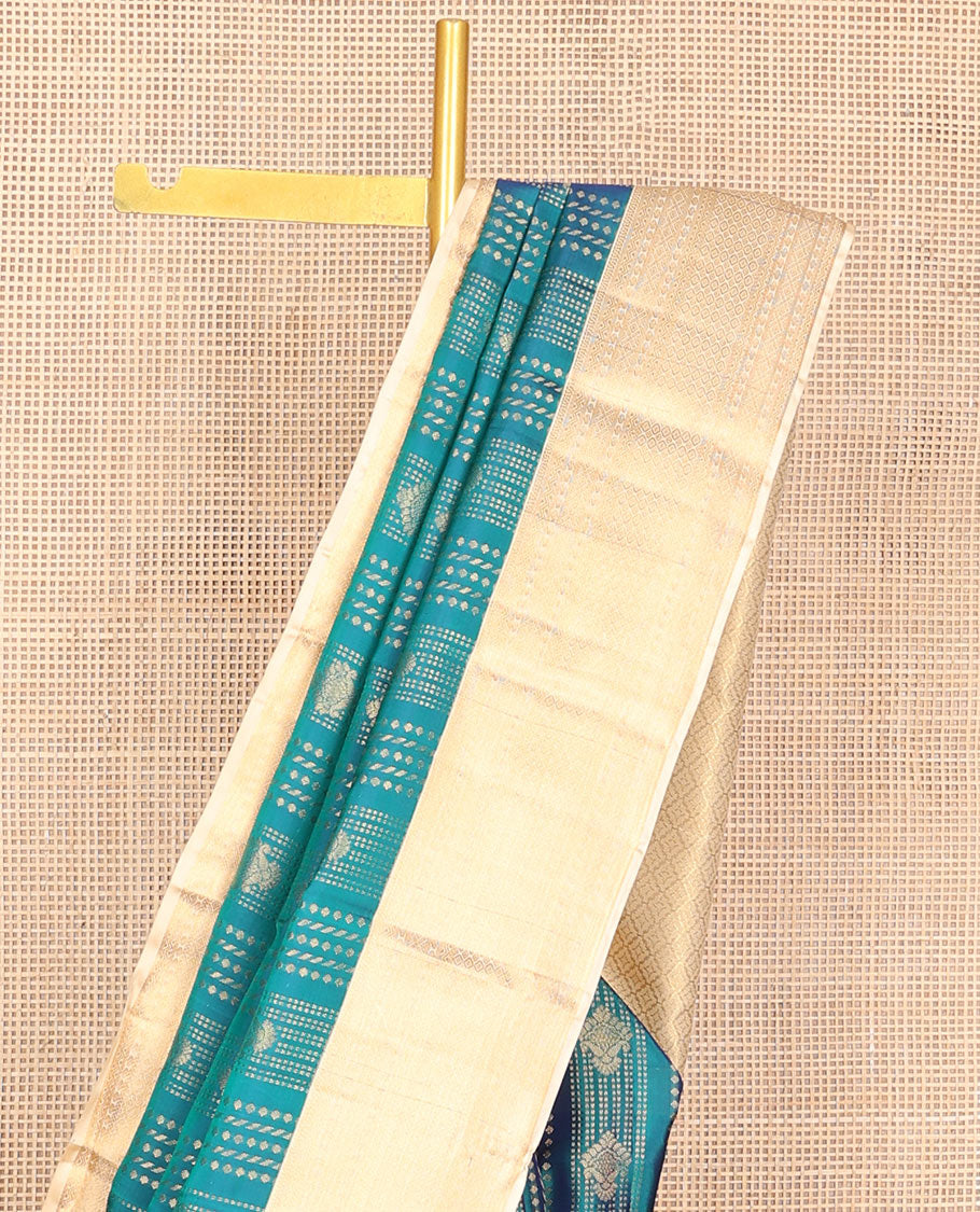 Sapphire blue zari buttas Vasundhara silk mix saree, contrast traditional zari border & jaal pallu
