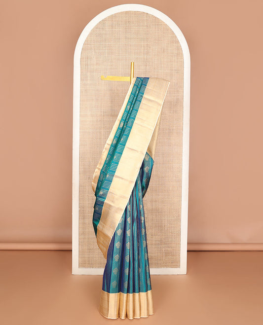 Sapphire blue zari buttas Vasundhara silk mix saree, contrast traditional zari border & jaal pallu