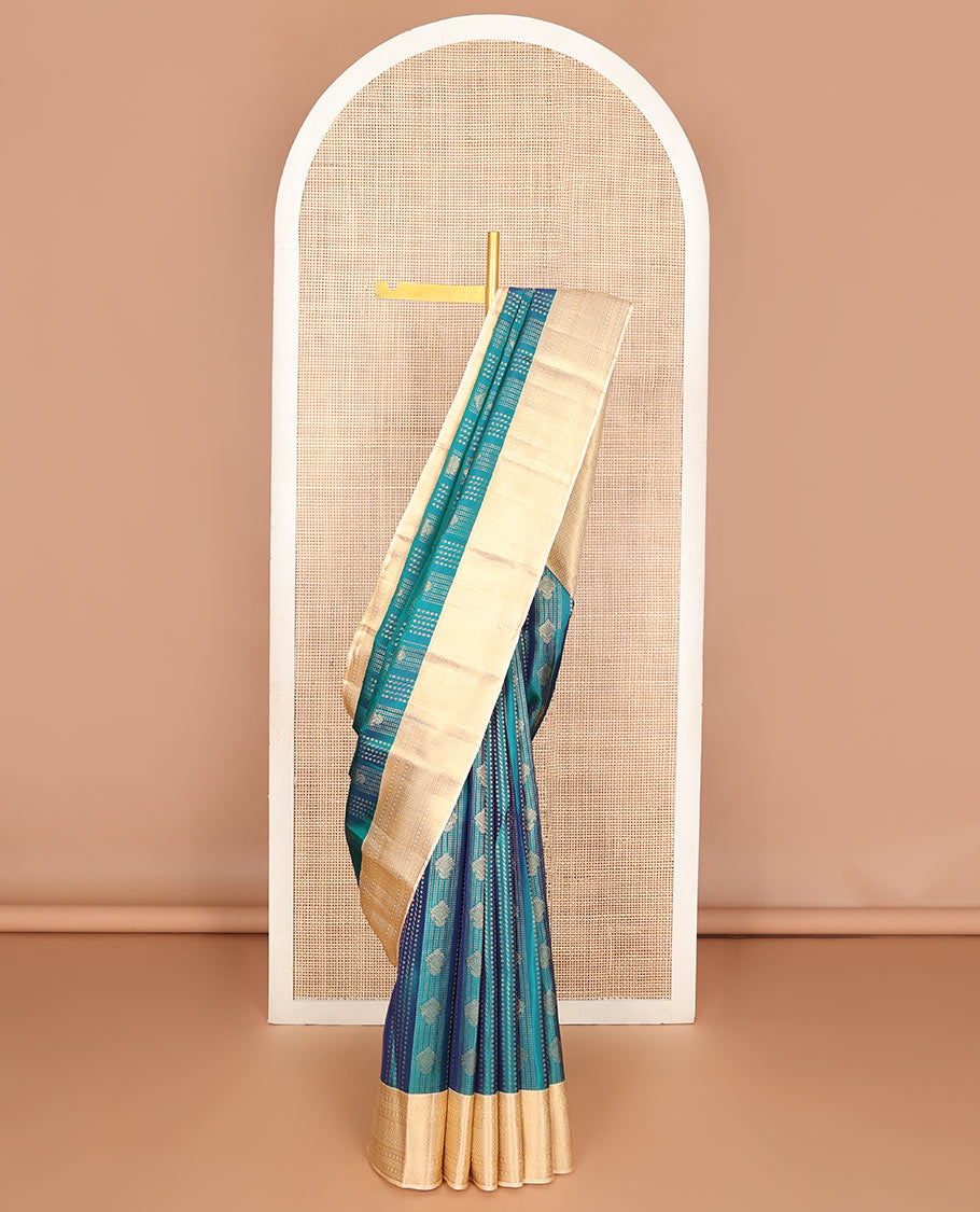 Sapphire blue zari buttas Vasundhara silk mix saree, contrast traditional zari border & jaal pallu