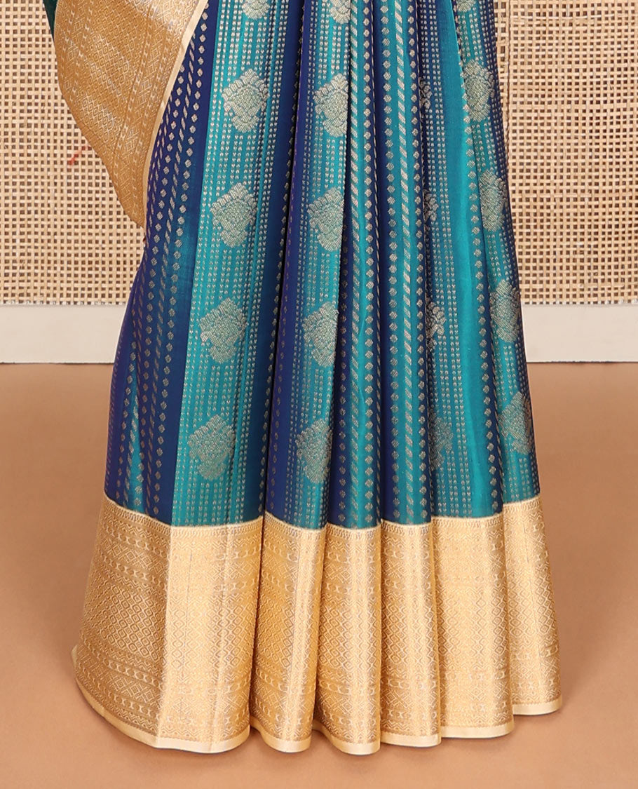Sapphire blue zari buttas Vasundhara silk mix saree, contrast traditional zari border & jaal pallu