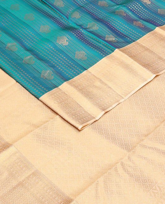 Sapphire blue zari buttas Vasundhara silk mix saree, contrast traditional zari border & jaal pallu