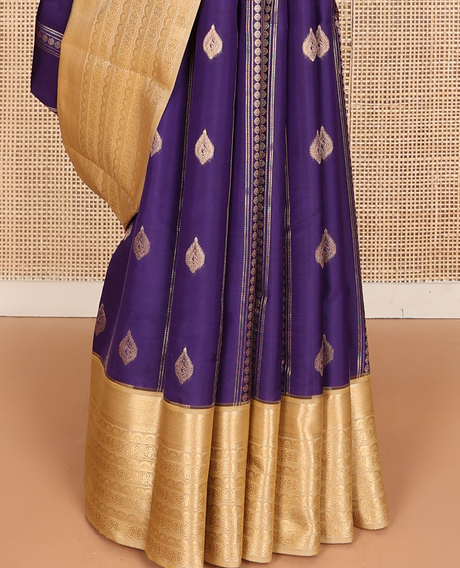 Violet zari buttas vasundhara silk mix saree, contrast traditional zari border & scallop design pallu