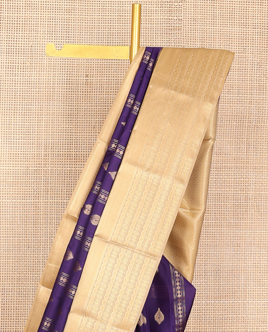 Violet zari buttas vasundhara silk mix saree, contrast traditional zari border & scallop design pallu