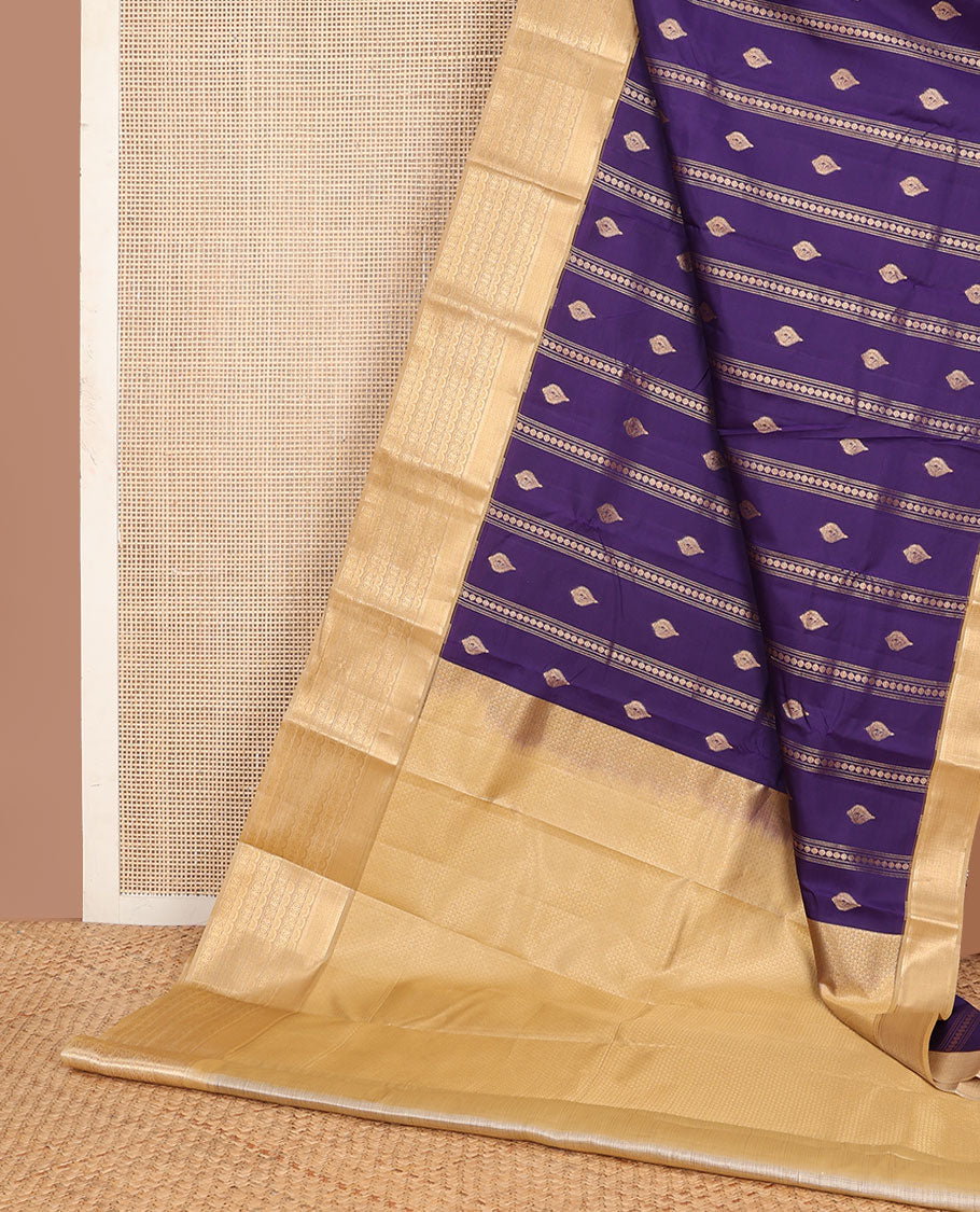 Violet zari buttas vasundhara silk mix saree, contrast traditional zari border & scallop design pallu