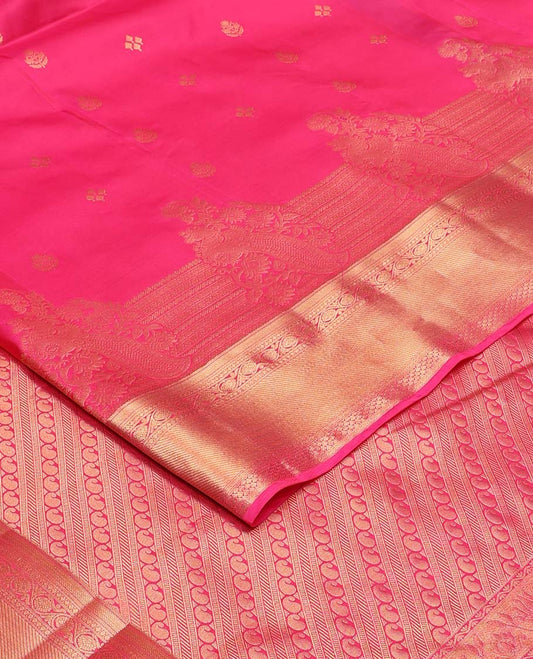 Pink zari buttas Vasundhara silk mix saree, traditional zari border, and manga steeped pallu