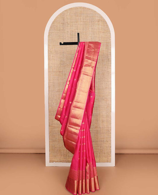 Pink zari buttas Vasundhara silk mix saree, traditional zari border, and manga steeped pallu