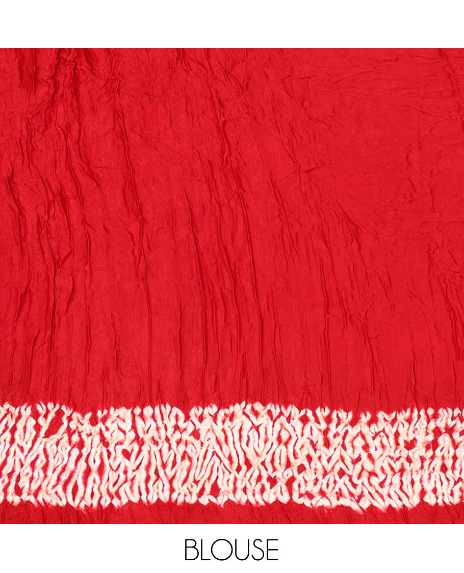 Borderless Red Bandhani Dola Silk Saree