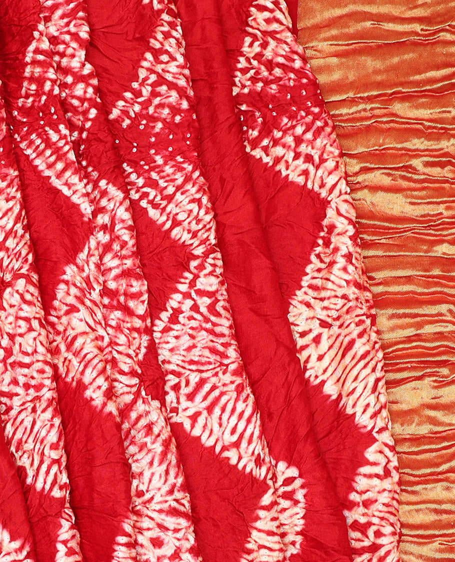 Borderless Red Bandhani Dola Silk Saree