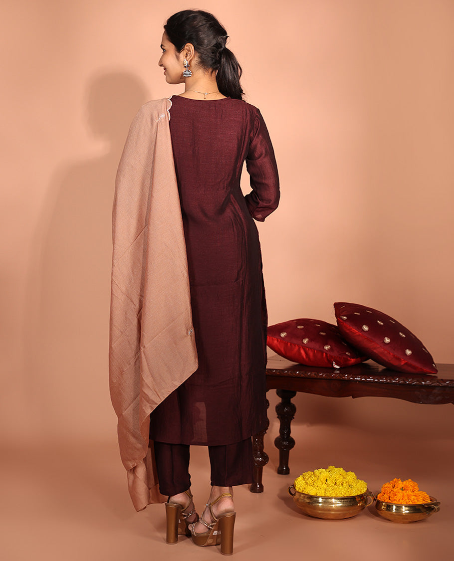Maroon Vichitra Silk Readymade Suit