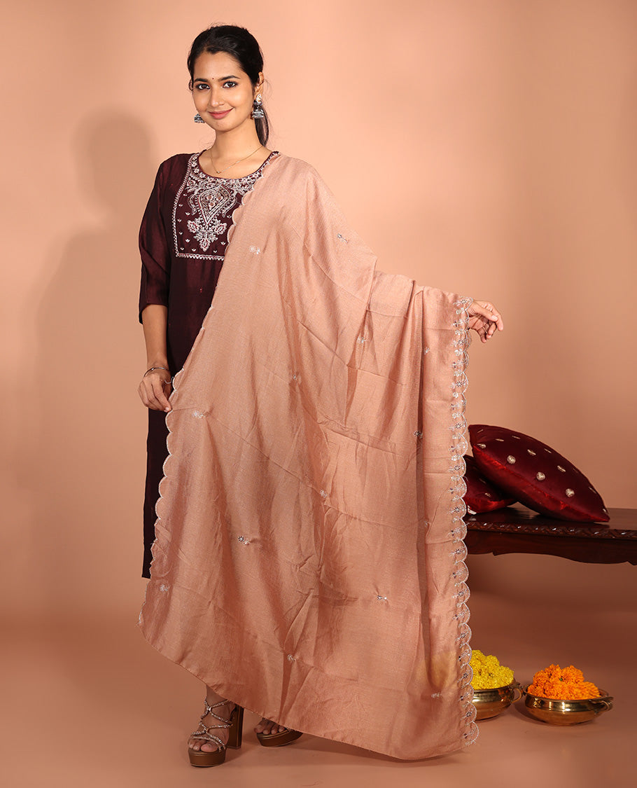 Maroon Vichitra Silk Readymade Suit
