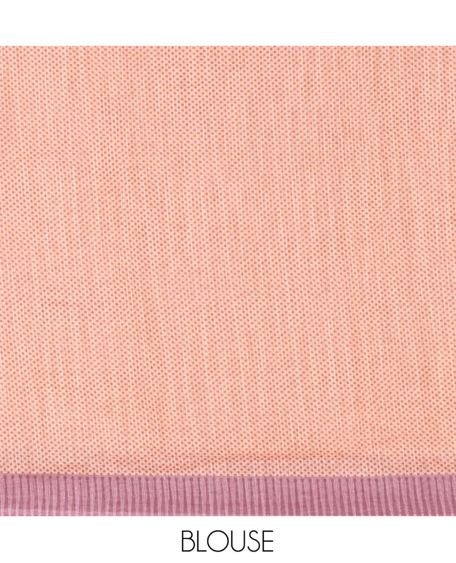 Borderless Cream and Onion Pink Linen Cotton Saree, Embellished with Half-and-Half Style Fish Motifs Printed All Over Its Body, Pallu Mirrors the Same Print, and Is Paired with a Contrast Blouse