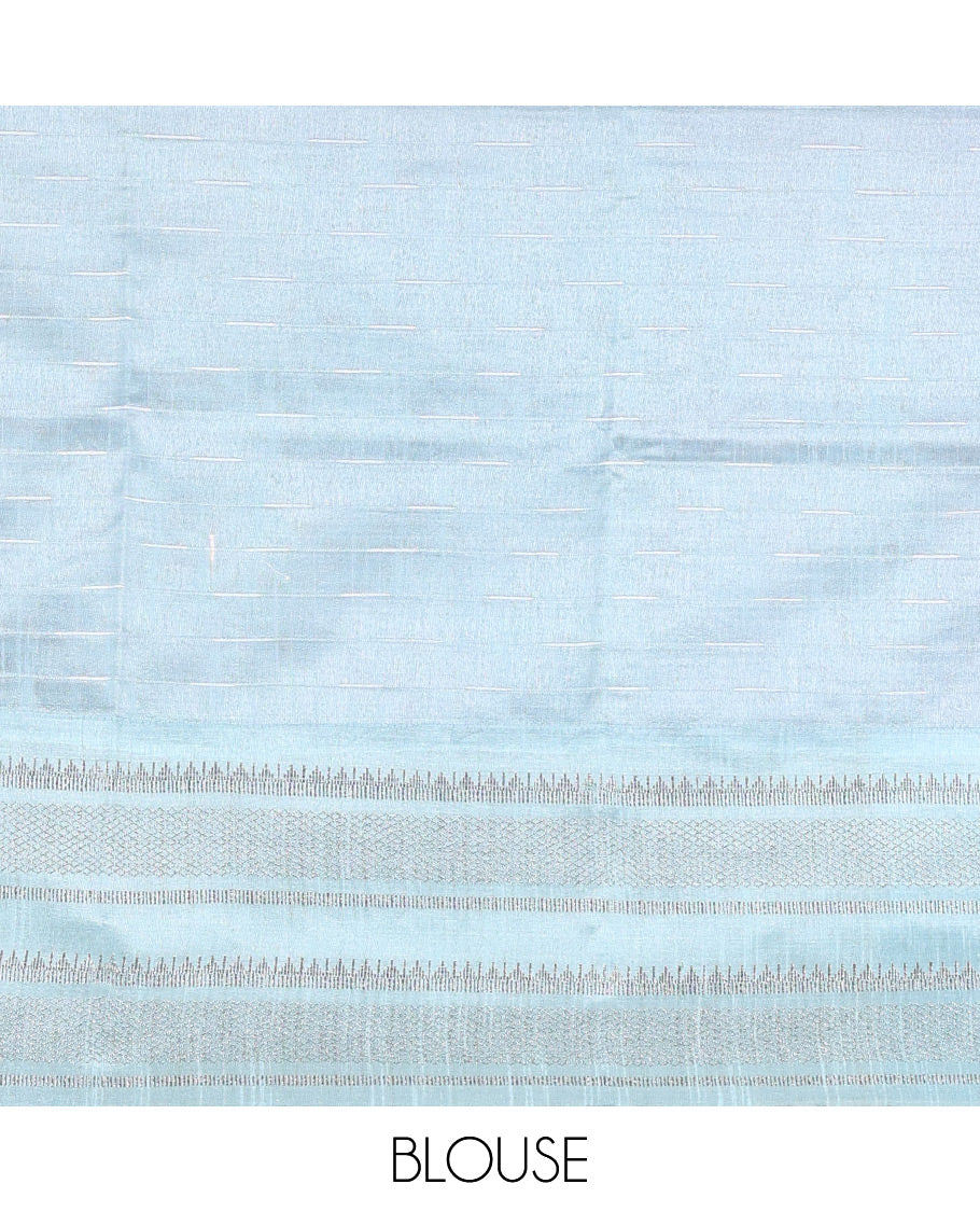 Violet Semi-Raw Silk Saree, Subtly Sparkled with Thread Stripes, a Contrast Traditional Zari Border, Checked Pallu, and a Contrast Blouse