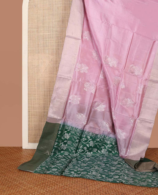 Lavender floral motifs uppada saree with self zari border & floral design pallu
