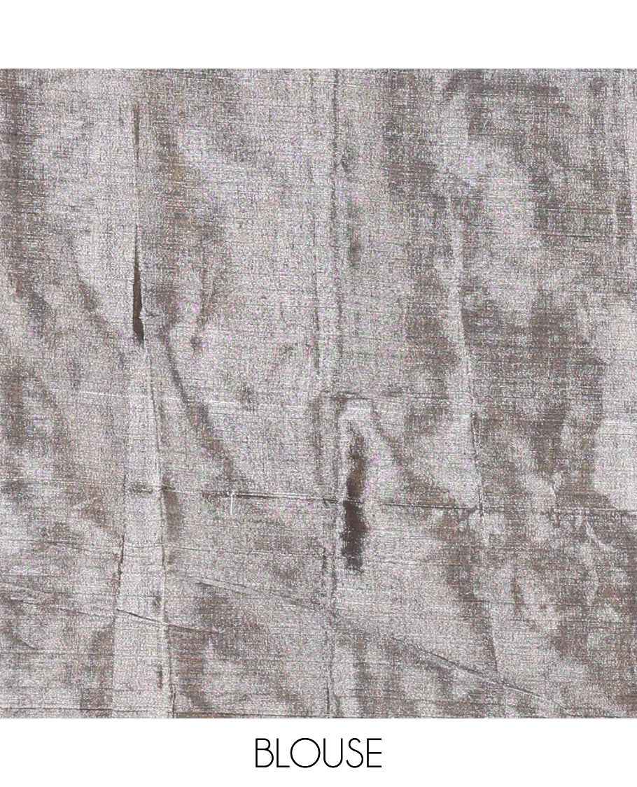 Silver and brown half-and-half plain khadi tissue saree with a self-pallu and a matching blouse