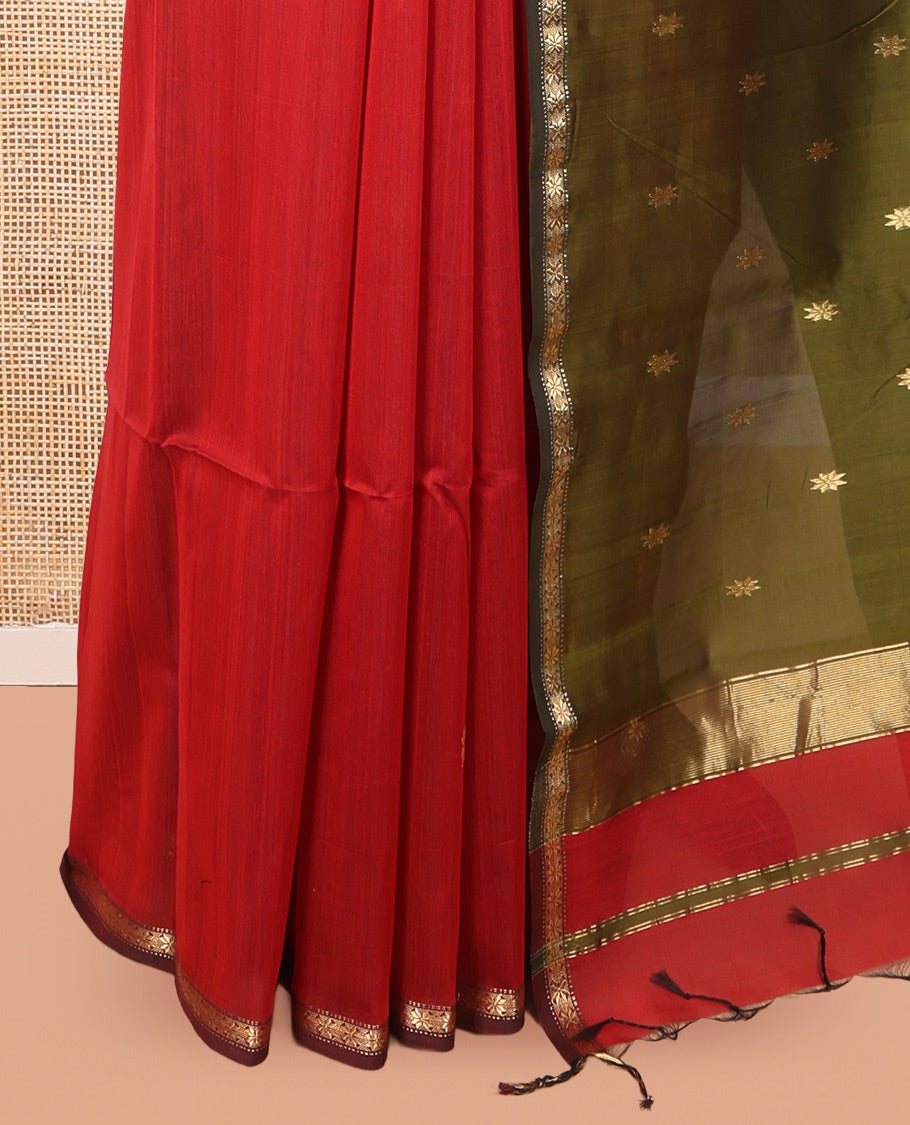 Red Maheshwari Cotton Saree