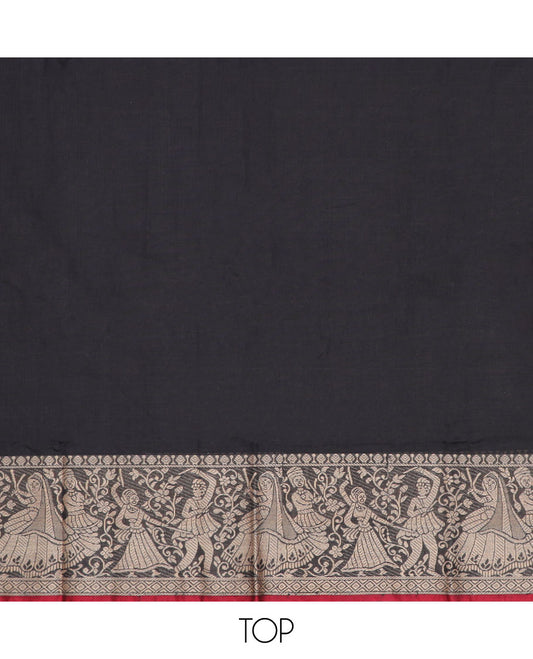 Black wedding design chudidhar material top with plain bottom & plain, zari design border dupatta