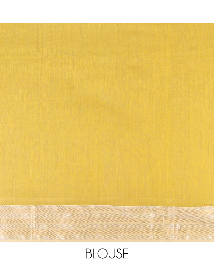 Yellow zari striped Maheshwari cotton saree, contrast traditional design border & zari striped pallu