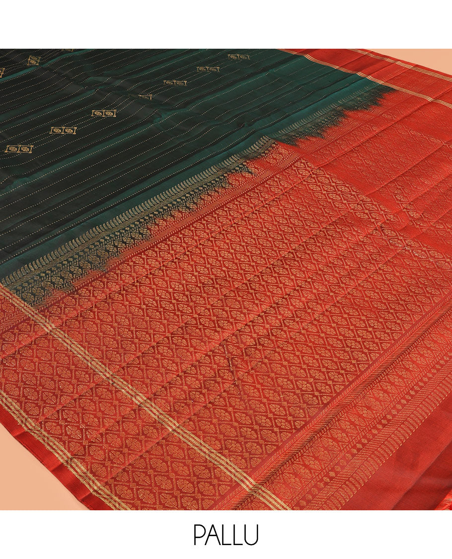 Green Mayuri Lite Silk Mix Saree, Enriched with Zari Buttas and Stripes, Complemented by a Contrast Bodi Border, Jaal Pallu, and a Contrast Blouse