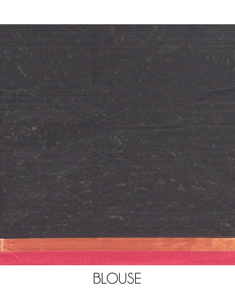 Black Kanchi Cotton Saree, Bedecked with Red Thread Buttas, Contrast Border, Pallu of Paisleys, and a Matching Blouse