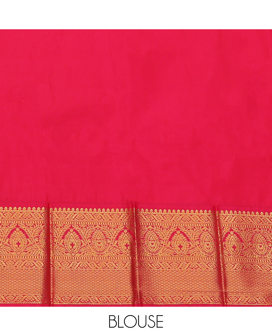 Sandal Budget Silk Saree, Sparsely Woven with Zari Buttas, Complemented by a Contrast Traditional Zari Border, Jaal Pallu, and Contrast Blouse
