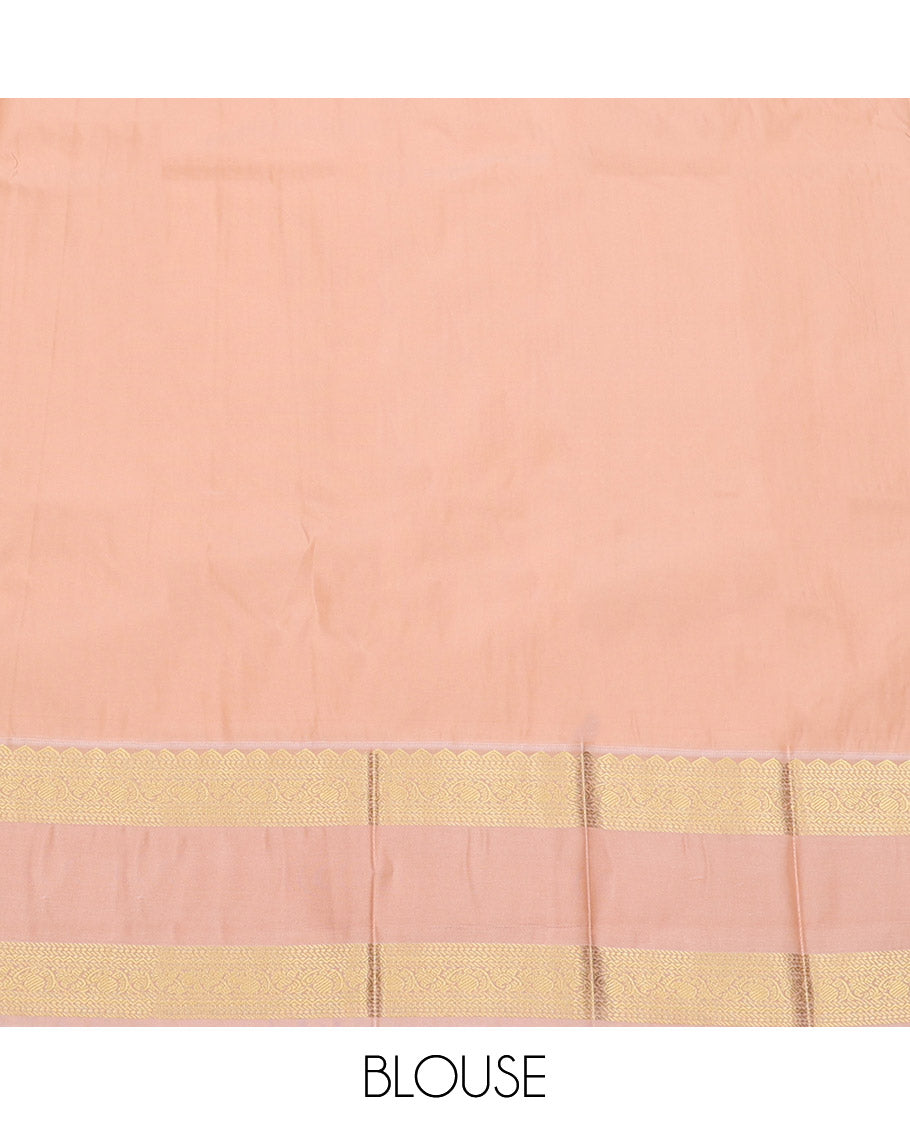 Brown Budget Silk Saree, Bedecked with Zari Buttas and Checks, Complemented by a Contrast Traditional Zari Rettai Pettu Border, Grand Pallu, and Contrast Blouse