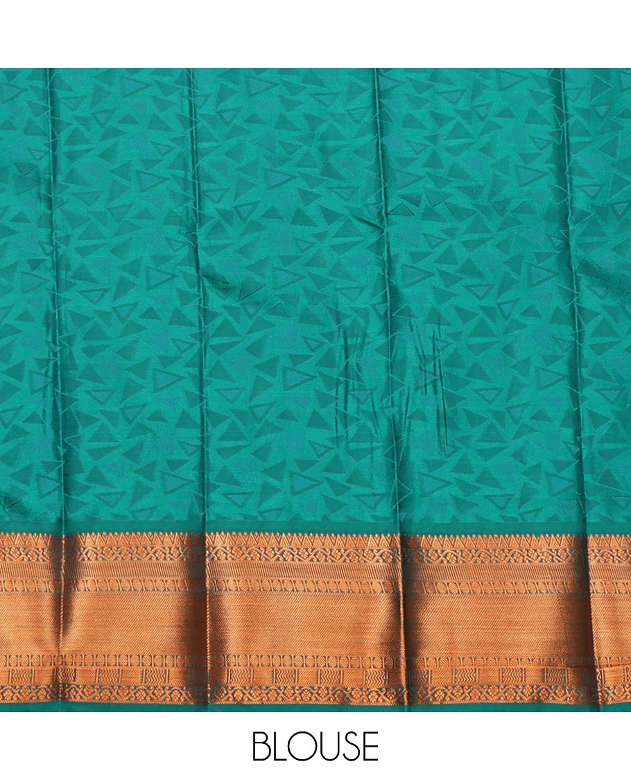 Peach Budget Silk Saree, Delicately Woven with Triangle Design, Complemented by a Contrast Traditional Zari Border, Intricately Designed Pallu, and a Contrast Blouse