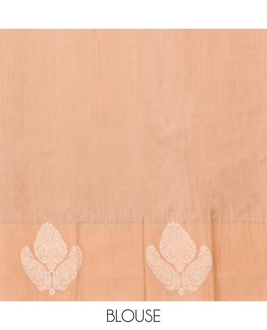 Red Budget Silk Saree, Bedecked with Zari Buttas and Stripes, Complemented by a Contrast Zari Border, Grand Pallu, and a Contrast Blouse